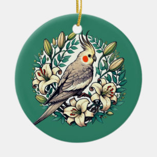 Cockatiel Bird Illustration                        Ceramic Tree Decoration