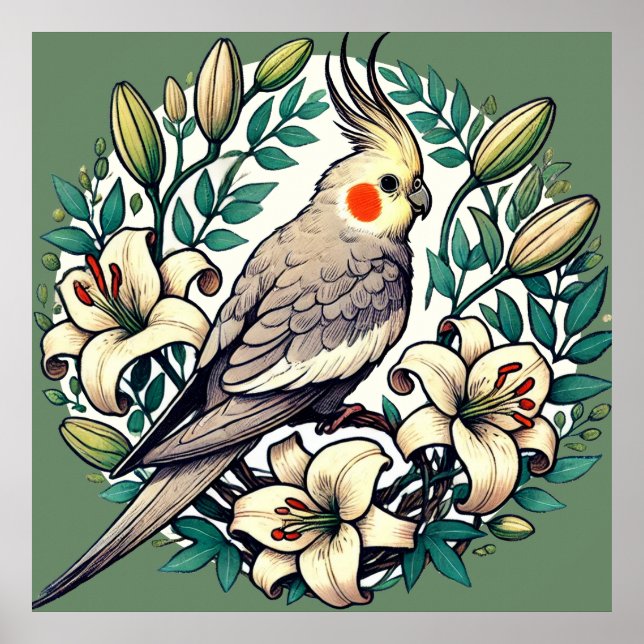 Cockatiel Bird Illustration                        Poster (Front)