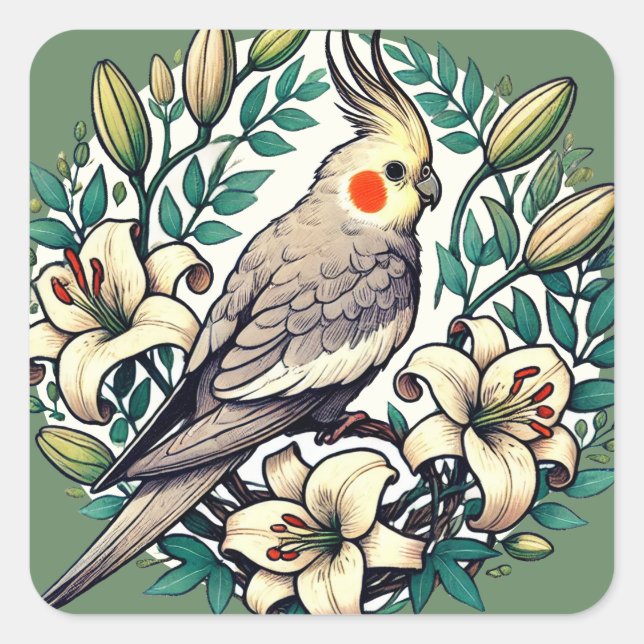 Cockatiel Bird Illustration                        Square Sticker (Front)