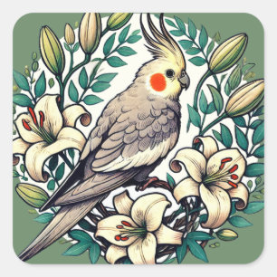 Cockatiel Bird Illustration Square Sticker