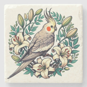 Cockatiel Bird Illustration Stone Coaster