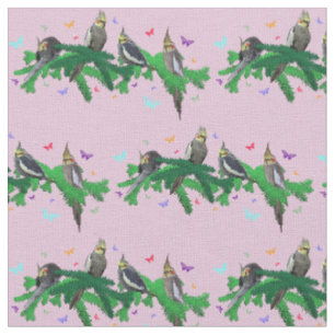 Cockatiel Party Fabric (Dusty Pink)
