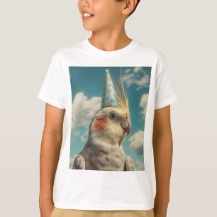 Cockatiel with Birthday Hat Against Blue Sky T-Shirt