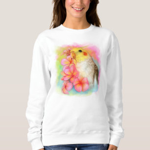 Cockatiel with frangipani sweatshirt
