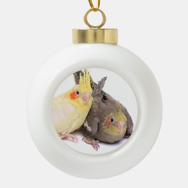 Cockatiels Ceramic Ball Christmas Ornament (Front)