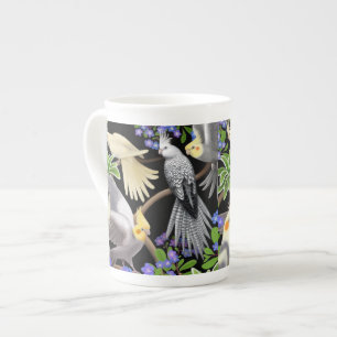 Cockatiels in Forget Me Nots Bone China Mug