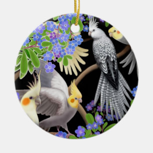 Cockatiels in Forget Me Nots Ornament