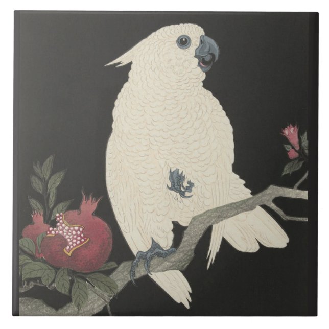 Cockatoo and pomegranate by Ohara Koson Tile (Front)