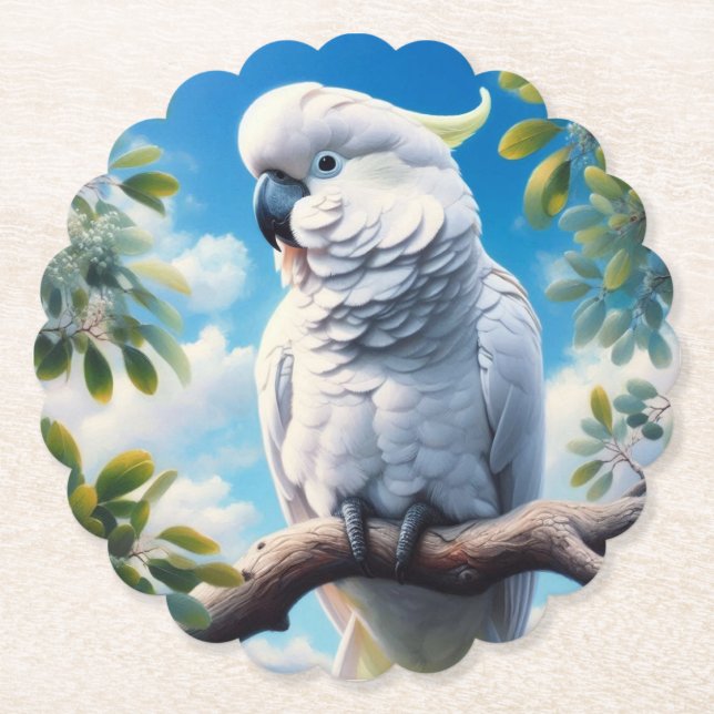 Cockatoo art  paper coaster (Front)