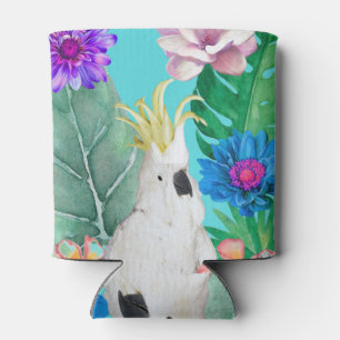 Cockatoo bird flowers Australia Blue Can Cooler