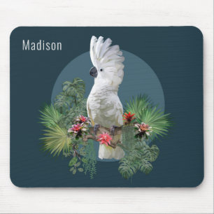 Cockatoo Bird Tropical Flowers Personalised Name Mouse Pad