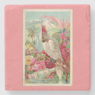 Cockatoo Cocktailing Tropical Paradise Print Stone Coaster