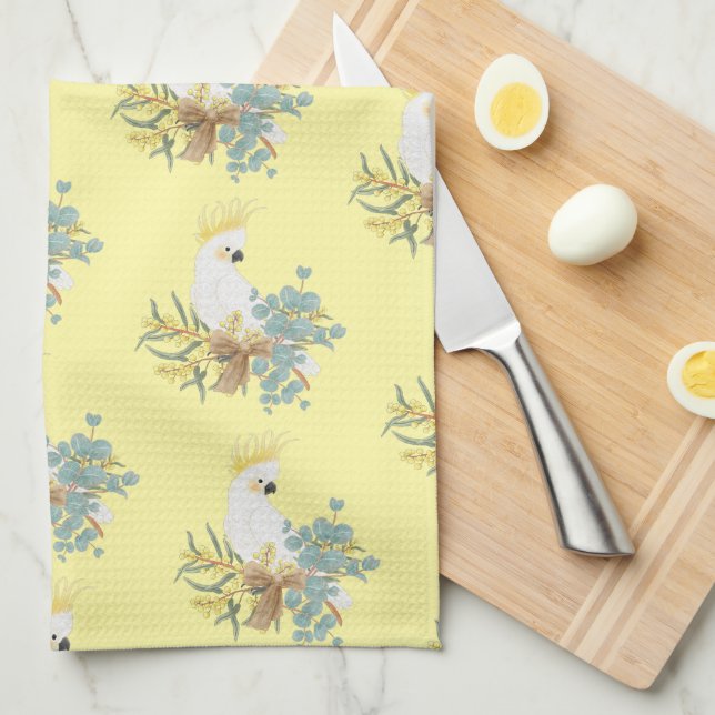 Cockatoo Flowers  Tea Towel (Quarter Fold)