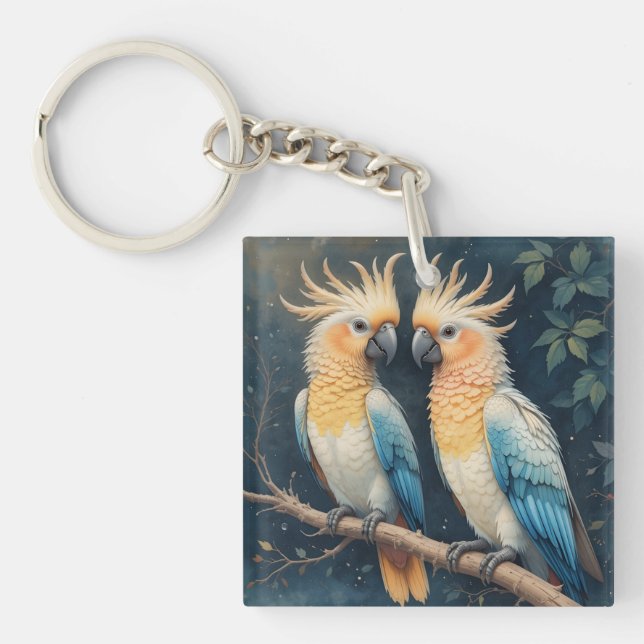 Cockatoo Parrot Couple Key Ring (Front)