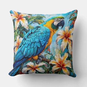 Cockatoo Parrot with Floral Garden Tropical Bird Cushion