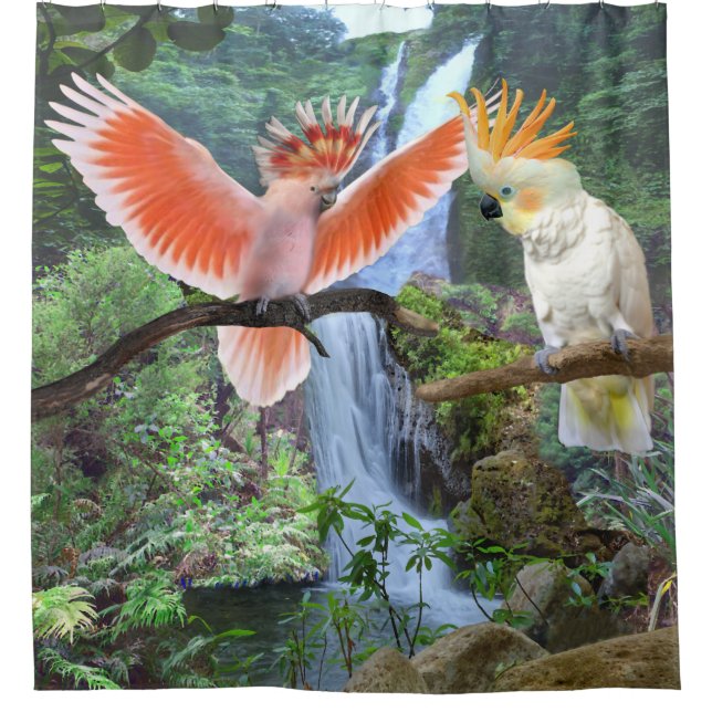 COCKATOO PARROTS IN  PARADISE SHOWER CURTAIN (Front)