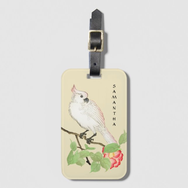 Cockatoo Vintage Japanese Camellia Luggage Tag (Front Vertical)