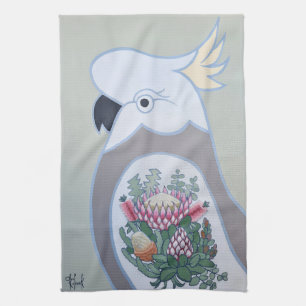 Cockatoo with King Protea Tattoo Tea Towel