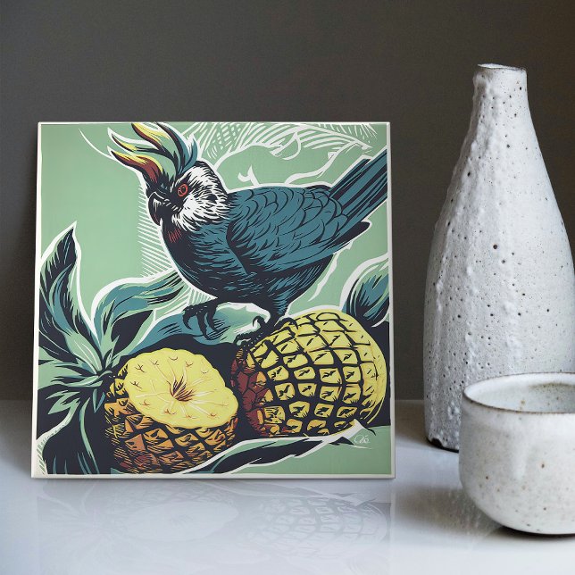 Cockatoo's Pineapple Pursuit: Mid-Century Inspired Tile (Creator Uploaded)