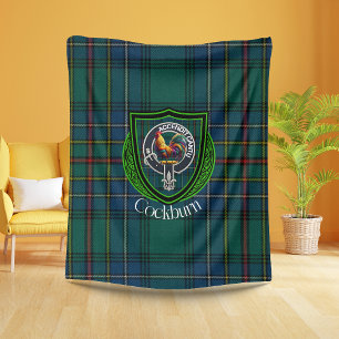 Cockburn Scottish Clan Tartan Crest Fleece Blanket