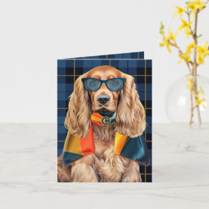Cocker Spanial Dog Colourful Plaid Monogrammed Card
