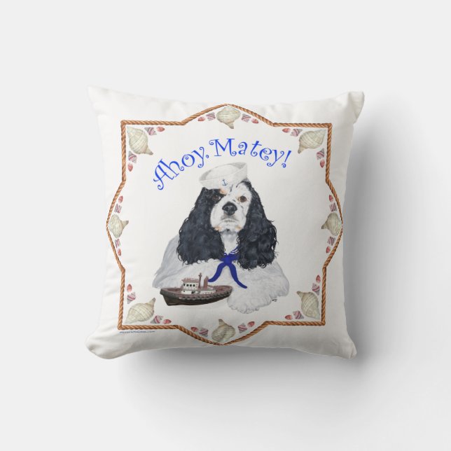 Cocker Spaniel Ahoy Matey Throw Pillow (Front)