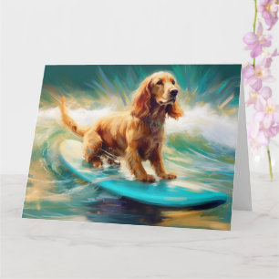 Cocker Spaniel Beach Surfing Painting Card