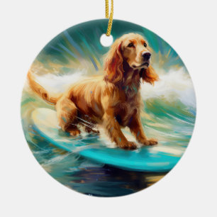 Cocker Spaniel Beach Surfing Painting Ceramic Tree Decoration