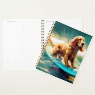 Cocker Spaniel Beach Surfing Painting Planner