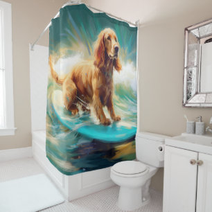 Cocker Spaniel Beach Surfing Painting Shower Curtain