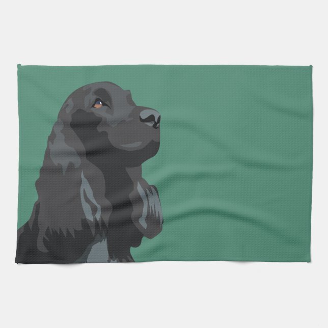 Cocker Spaniel - Black - Basic Breed Templates Tea Towel (Horizontal)