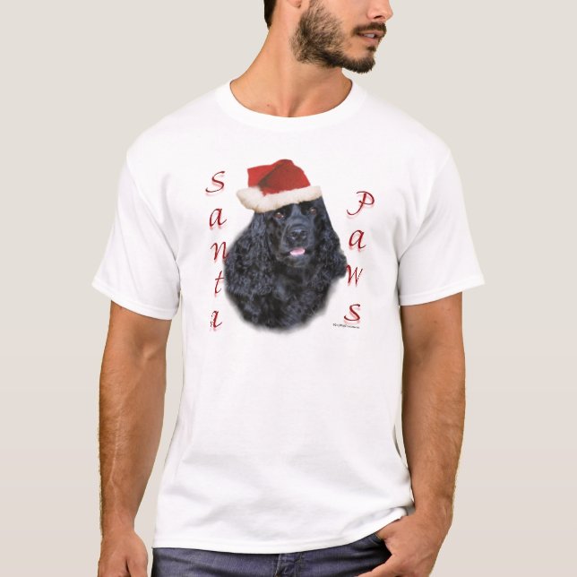 Cocker Spaniel (blk) Santa Paws T-Shirt (Front)