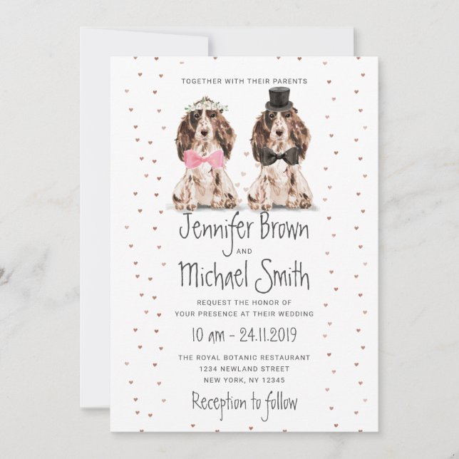 Cocker Spaniel bride groom valentines Wedding Dog Invitation (Front)