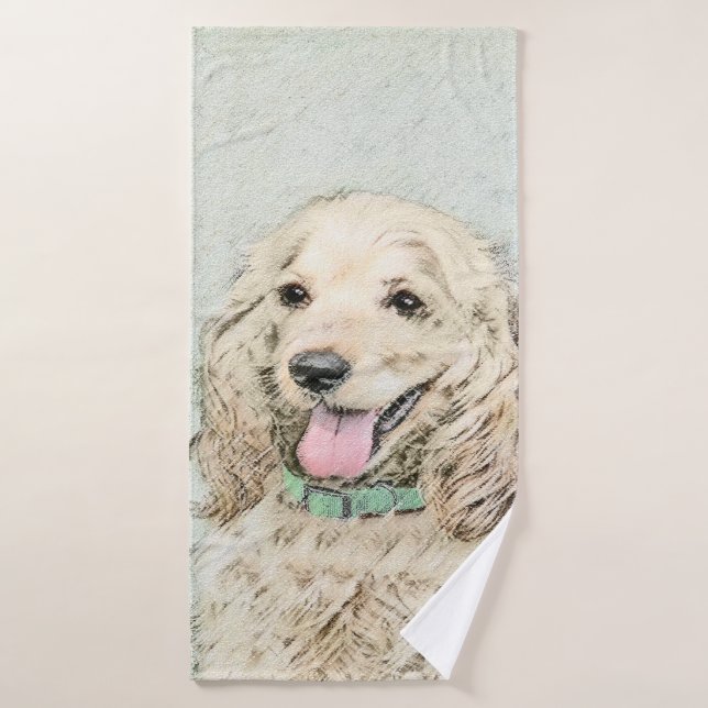 Cocker Spaniel Buff Painting - Original Dog Art Bath Towel Set (Bath Towel)