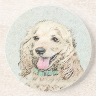 Cocker Spaniel Buff Painting - Original Dog Art Coaster