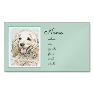 Cocker Spaniel Buff Painting - Original Dog Art Magnetic Business Card