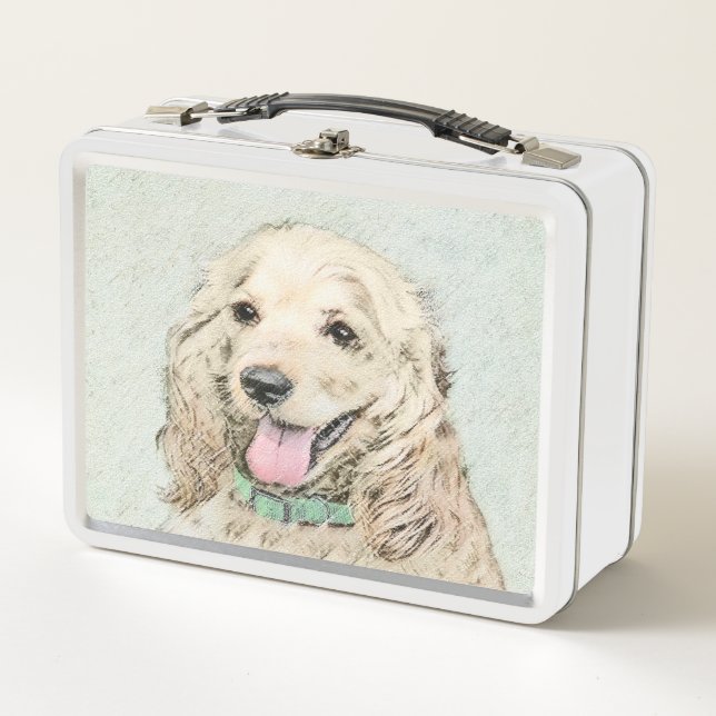Cocker Spaniel Buff Painting - Original Dog Art Metal Lunch Box (Front)