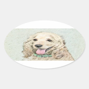 Cocker Spaniel Buff Painting - Original Dog Art Oval Sticker