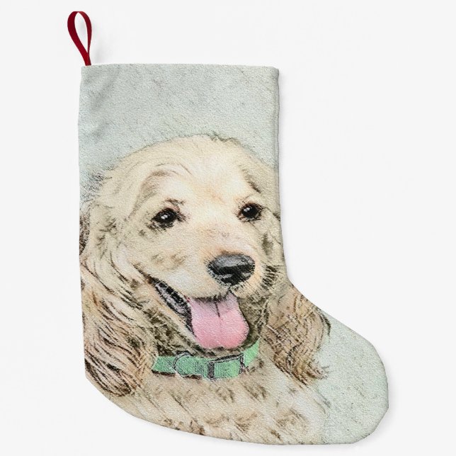 Cocker Spaniel Buff Painting - Original Dog Art Small Christmas Stocking (Front)