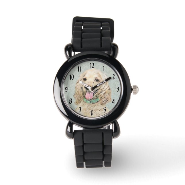 Cocker Spaniel Buff Painting - Original Dog Art Watch (Front)