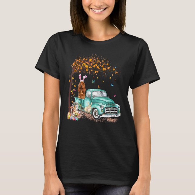 Cocker Spaniel  Bunny Truck Hunt Eggs Tree Easter  T-Shirt (Front)