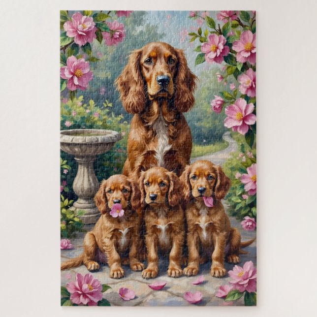 Cocker Spaniel Camellia Garden Art Jigsaw Puzzle (Vertical)