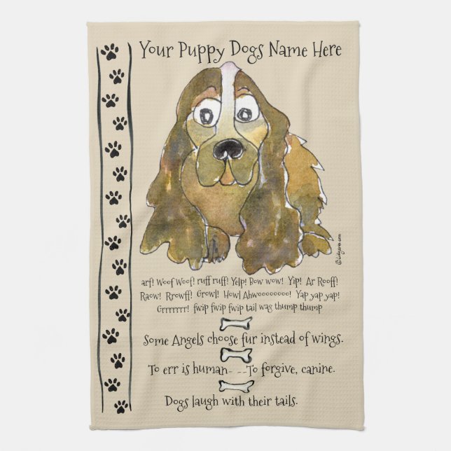 Cocker Spaniel Cartoon Dog Quotes Kitchen Towel (Vertical)