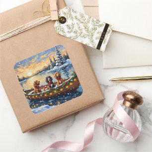 Cocker Spaniel Christmas Boat Holiday Square Sticker