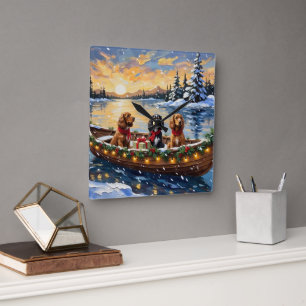 Cocker Spaniel Christmas Boat Holiday Square Wall Clock