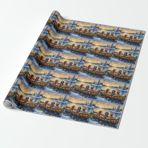 Cocker Spaniel Christmas Boat Holiday Wrapping Paper
