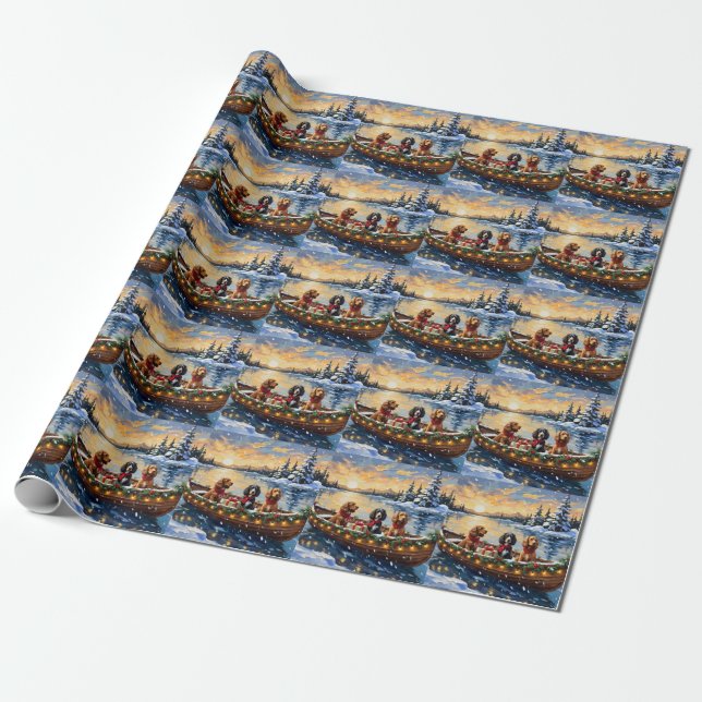 Cocker Spaniel Christmas Boat Holiday Wrapping Paper (Unrolled)