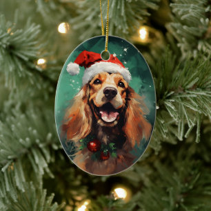 Cocker Spaniel Christmas brush painting artwork Ceramic Tree Decoration