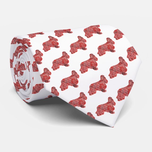 Cocker Spaniel Christmas Dog Silhouette White Neck Tie (Rolled)