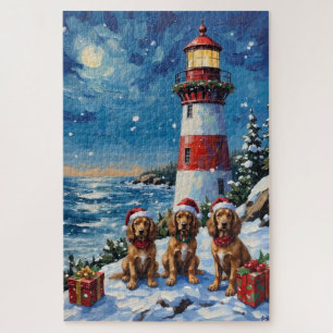 Cocker Spaniel Christmas Lighthouse Holiday Jigsaw Puzzle